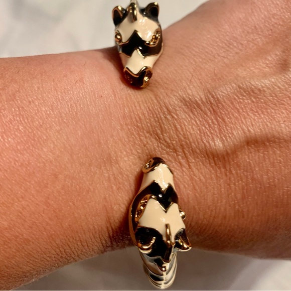 Kenneth Jay Lane Vintage Zebra bangle bracelet - NEW - Black and white enamel - Picture 16 of 17